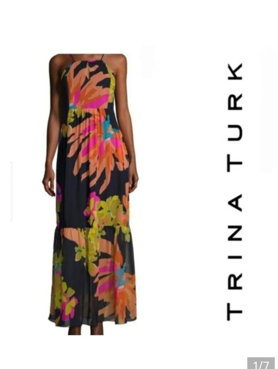 Trina Turk Dresses & Skirts - TRINA TURK navy coral pink tropical print silk maxi dress